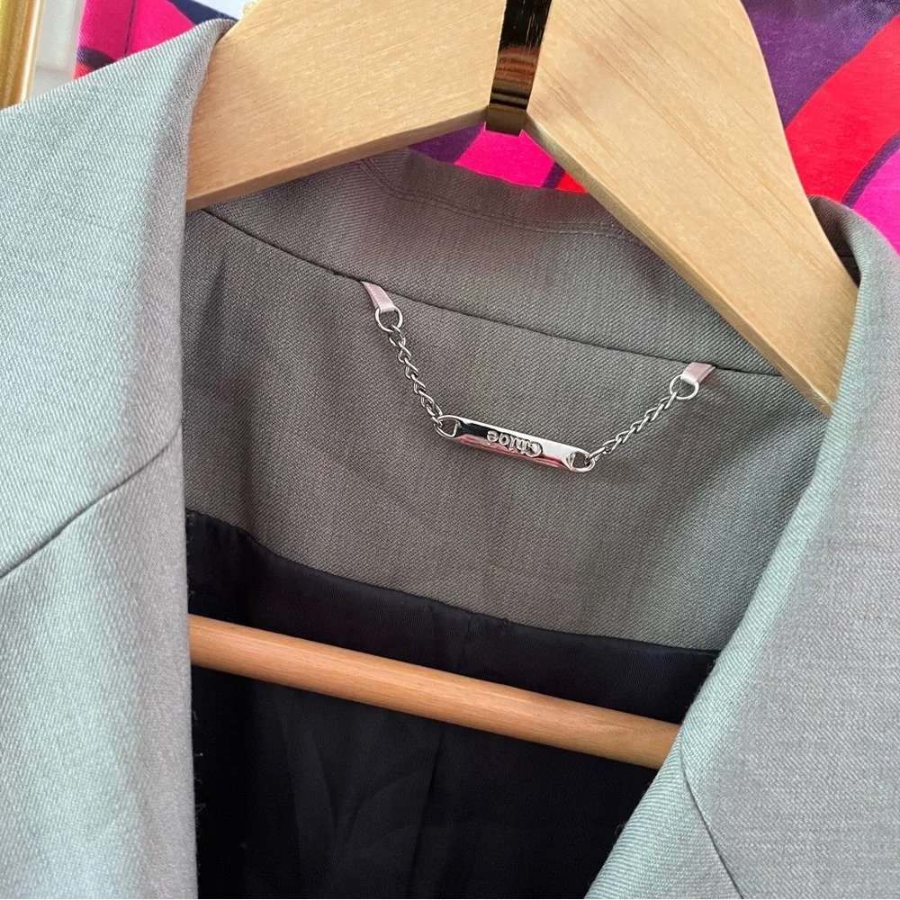 Chloe Wool Twill Jacket Side Tie Blazer Grey France Embroidered Belted Belt Rare - Picture 4 of 15